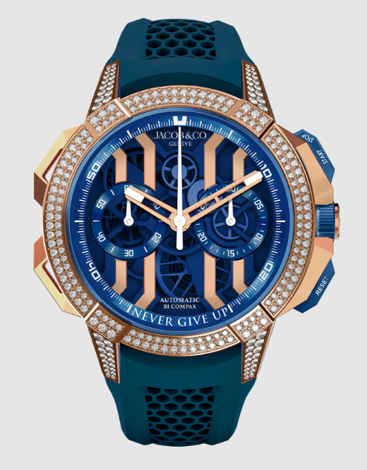 Review Jacob & Co EPIC X CHRONO GOLD PAVÉ NEVER GIVE UP EC430.43.AG.AA.ABRUA-1 Replica watch